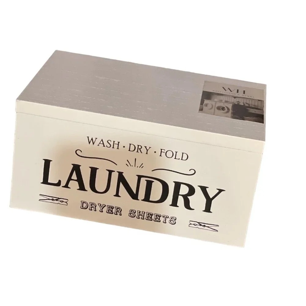 Wellington‎ & Hawke Laundry Dryer Sheet Box White Wood Farmhouse Storage New